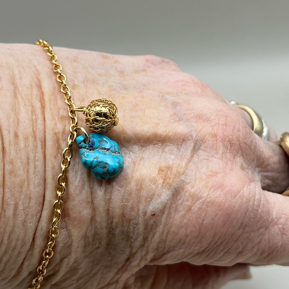 Gold Chain Bracelet with Turquoise and Gold Charms -Everyday Elegance - Picture 3 of 5